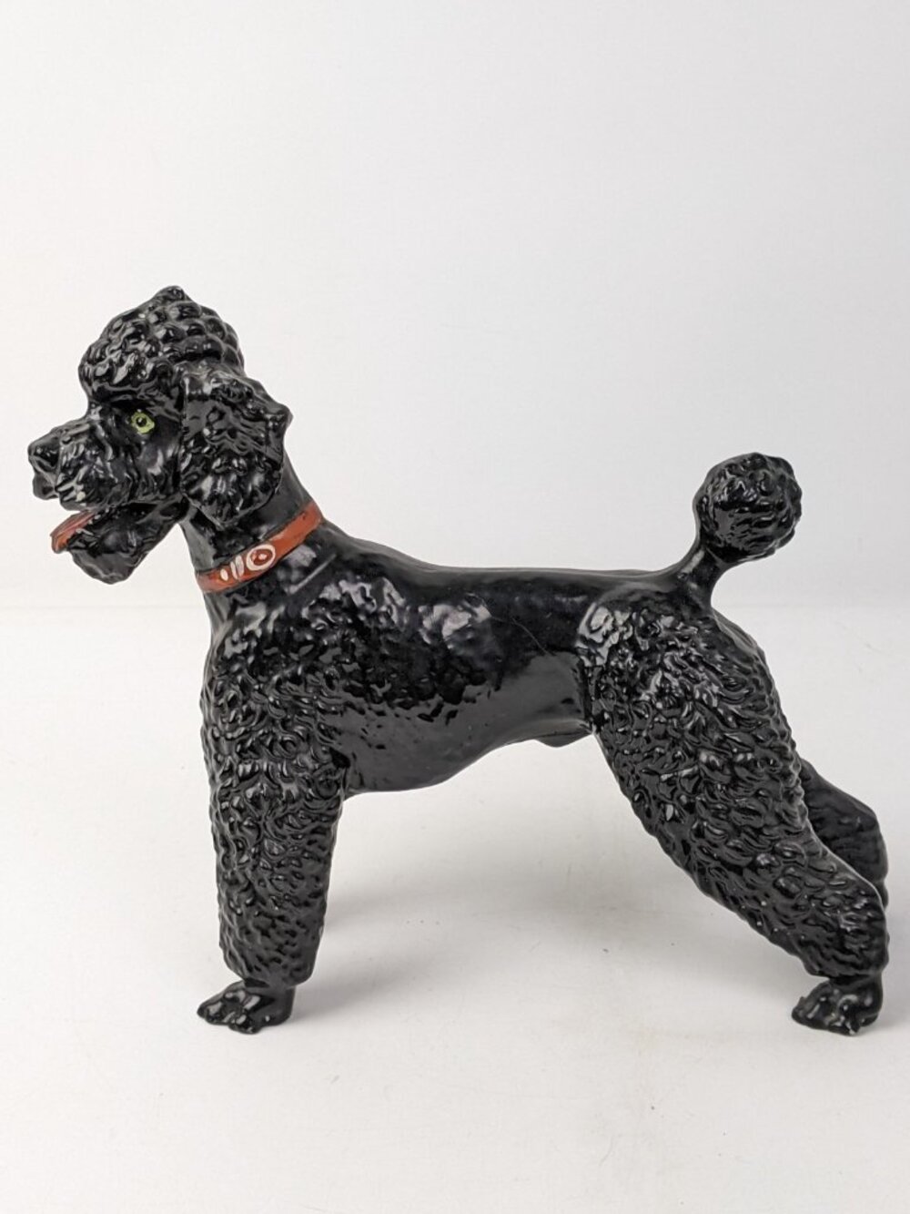 Vintage Breyer Black Poodle with Red Dog Collar and Red Tongue Green Eye 9" Long